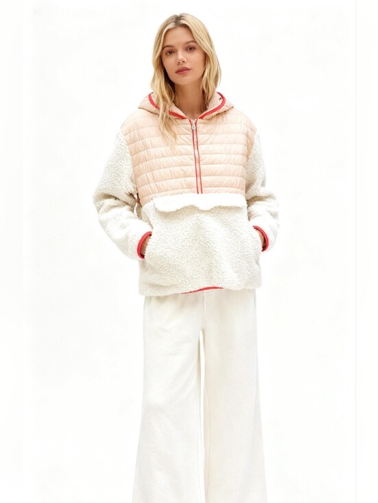 Jackets & Blazers - NEW! Ivory Ella Sherpa Hooded Pullover Jacket Size M